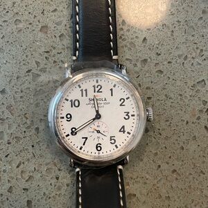 Shinola Black Analog Watch with Round Face and Leather Strap